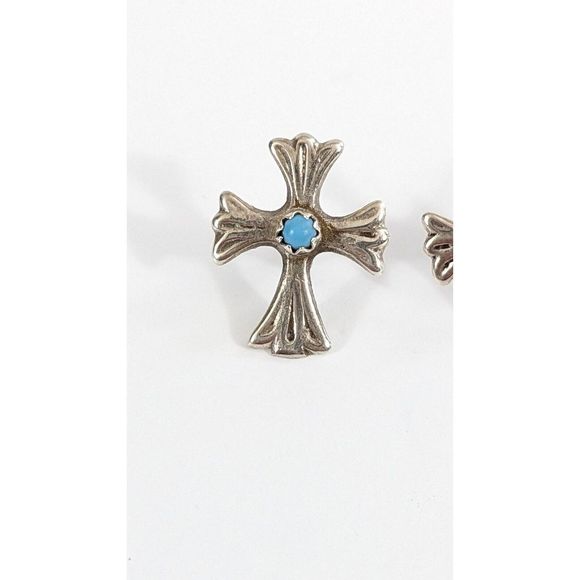 Sterling Silver Native American Cast Cross Studs Turquoise - Picture 5 of 8
